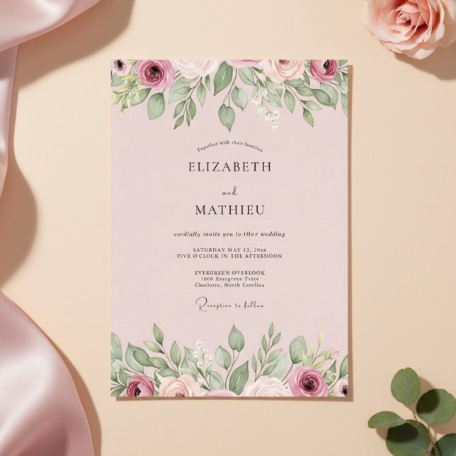 Convite Casamento Floral Rosa Poente (Criador carregado)