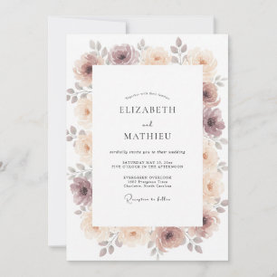 Convite Casamento Floral Rosa Poente Malva