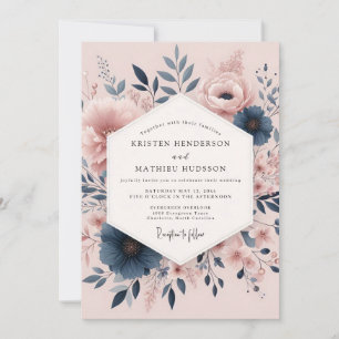 Convite Casamento Floral Rosa Poente Serenidade