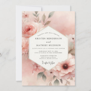 Convite Casamento Floral Rosa Poético
