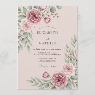 Convite Casamento Floral Rosa Poético