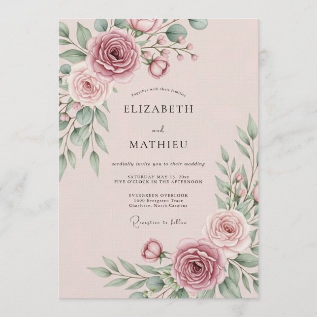 Convite Casamento Floral Rosa Poético (Frente)