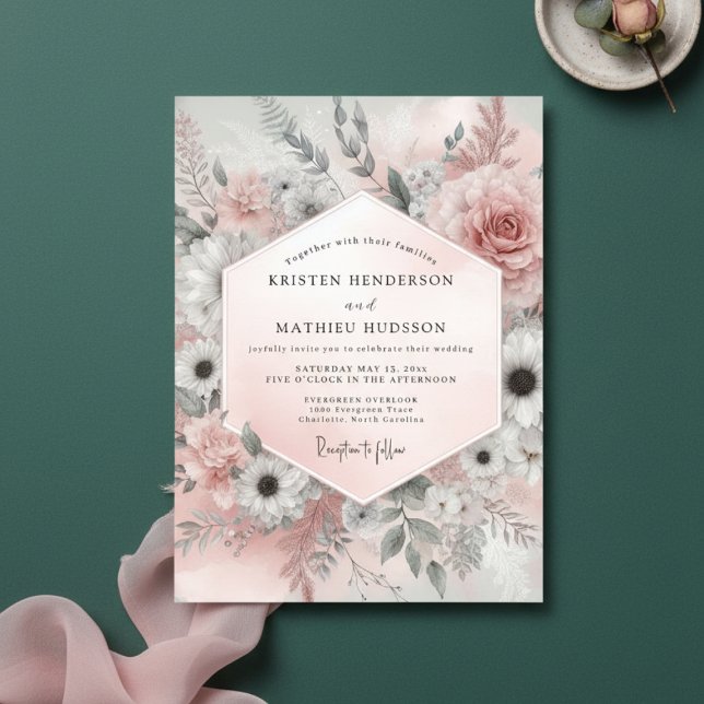 Convite Casamento Floral Rosa Poético Etéreo (Criador carregado)