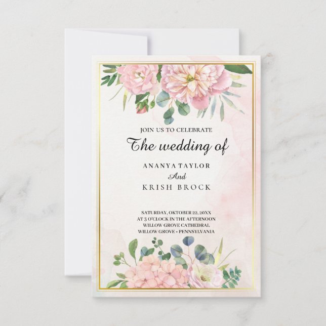 Convite Casamento Floral Rosa Romântico (Frente)