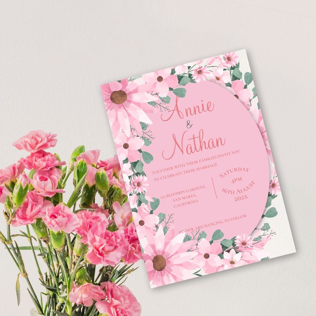 Convite Casamento Floral Rosa-Rosa-Blush Elegante Chic (Chic Elegant Watercolor Blush Pink Floral Wedding Invitation)