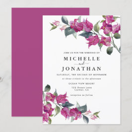 Convite Casamento Floral Rosa-Rosa Bougainvillea Burgundy