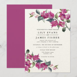 Convite Casamento Floral Rosa-Rosa Bougainvillea Burgundy