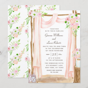 Convite Casamento Floral Rosa-Rosa-Cana-de-Água do Exteri