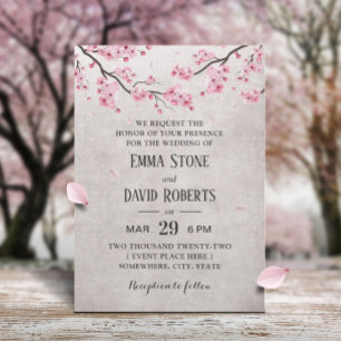 Convite Casamento Floral Rosa-Rosa do Blossom de Cereja Vi