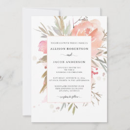 Convite Casamento Floral Rosa Rosa-Esbranquiçado Simples