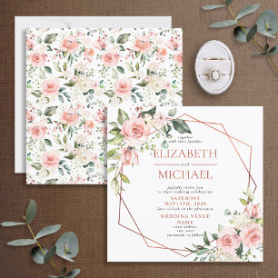 Convite Casamento Floral Rosa Rosa Pêssego Geométrico P