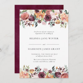 Convite Casamento Floral Rosa-Rosa-Rosa-Blush-Charm-Burgun