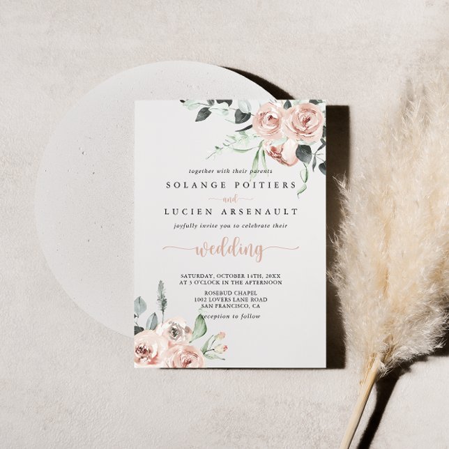 Convite Casamento Floral Rosa Rosa Rosa Clássica (Criador carregado)