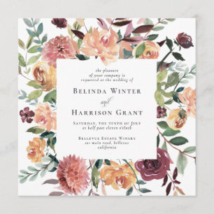 Convite Casamento Floral Rosa Rosa-Rosa Com Burgundy - Cha
