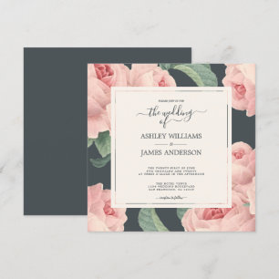 Convite Casamento Floral Rosa Rosa Rosa Cor-de-Rosa Cinzen