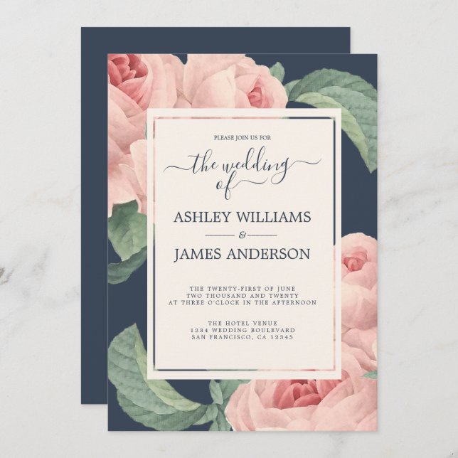 Convite Casamento Floral Rosa Rosa Rosa Rosa Rosa Rosa, Ro (Frente/Verso)