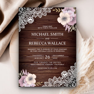 Convite Casamento Floral Rosa-Rosa-Rústico-Chic-Country