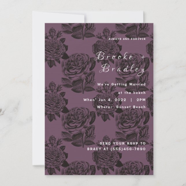 Convite Casamento Floral Rosa Roxo (Frente)