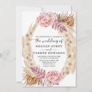 Convite Casamento Floral Rosa Roxo Púrpura Pampas Seco