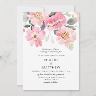 Convite Casamento Floral Rosa-Russo Moderno