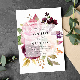 Convite Casamento Floral Rosa Rústico Borgonha e Roxo
