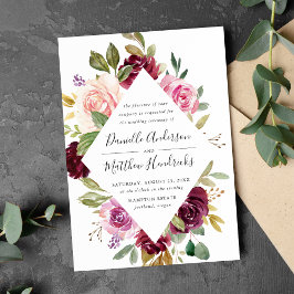Convite Casamento Floral Rosa Rústico Borgonha e Roxo
