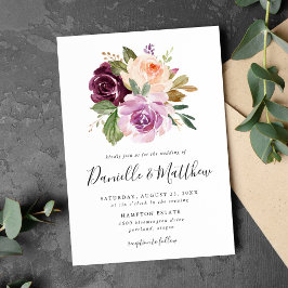 Convite Casamento Floral Rosa Rústico Borgonha e Roxo