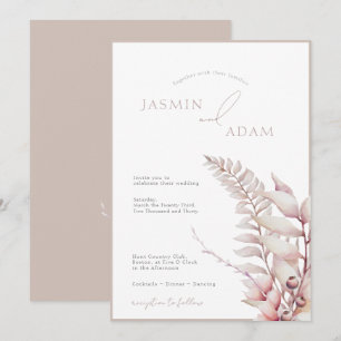 Convite Casamento Floral Rosa Suave Neutro Boho