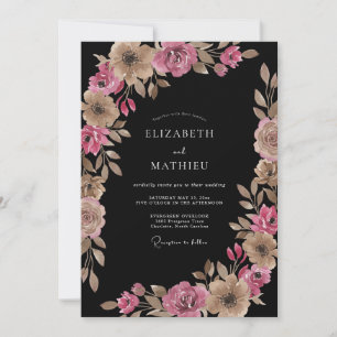 Convite Casamento Floral Rosa Taupe Romance