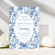 Casamento Floral Rosa Toile de Jouy Azul Marinho E