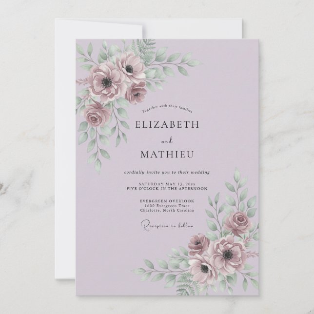 Convite Casamento Floral Rosa Velho (Frente)