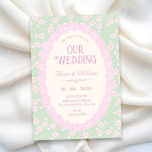 Convite Casamento floral rosa verde pastel