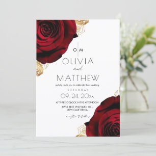 Convite Casamento Floral Rosa Vermelha Romântico Moderno