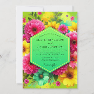 Convite Casamento Floral Rosa Vibrante em Flor