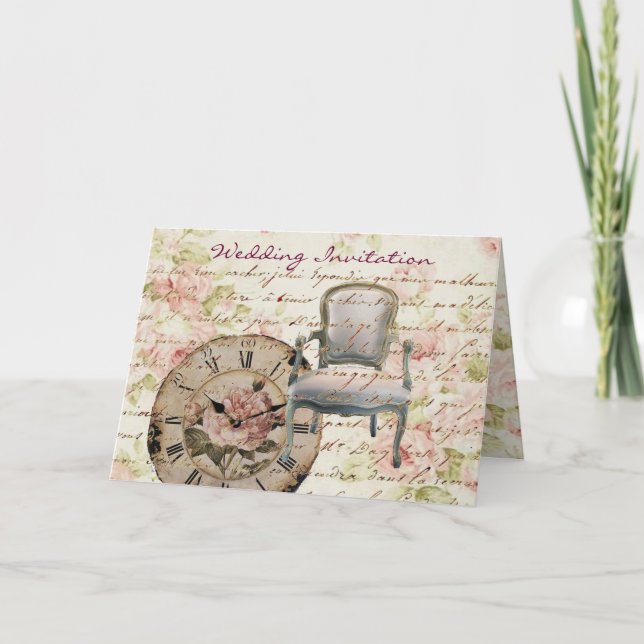 Convite Casamento Floral Rosa Vintage steampunk (Frente)