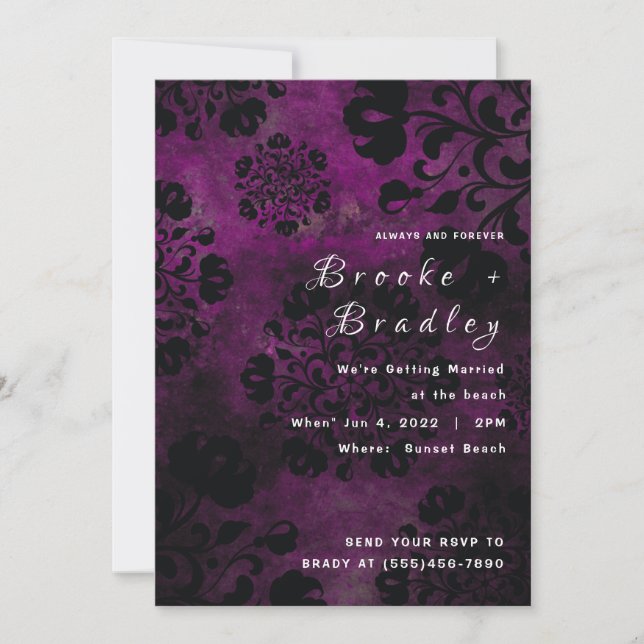 Convite Casamento Floral Roxo (Frente)