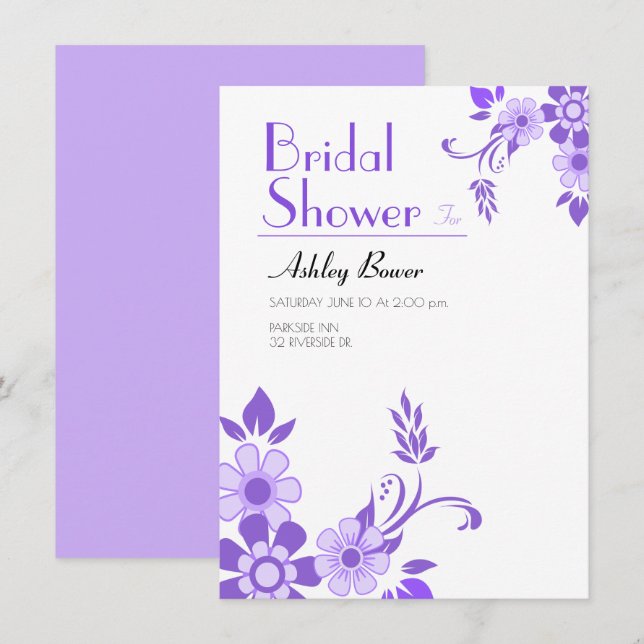 Convite Casamento floral roxo (Frente/Verso)