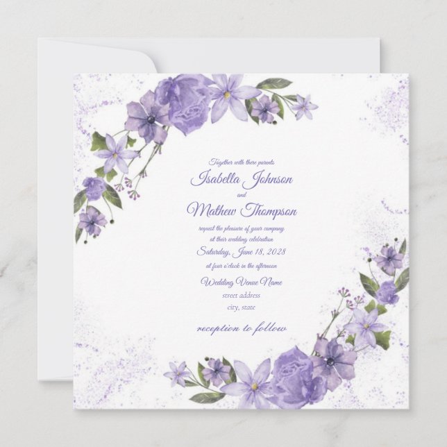 Convite Casamento Floral Roxo (Frente)