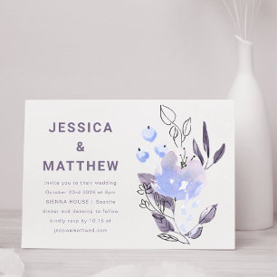 Convite Casamento Floral Roxo Boho Minimalista Simples