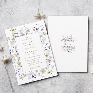 Convite Casamento Floral Roxo Branco Dourado Romântico