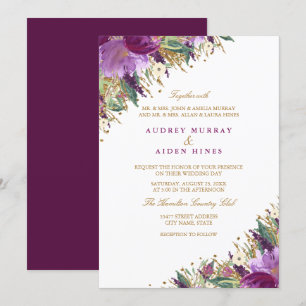 Convite Casamento Floral Roxo Brilhante Amethyst