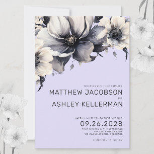 Convite Casamento Floral Roxo com Aquarela Moderna