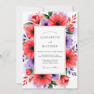 Convite Casamento Floral Roxo Coral