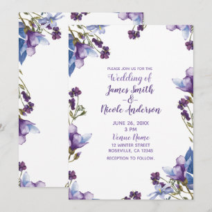 Convite Casamento Floral Roxo das Flores de primavera