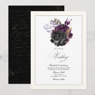 Convite Casamento Floral Roxo, Dourado e Preto Temperament