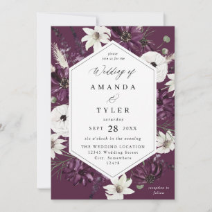Convite Casamento Floral Roxo e Branco - Roxo V2