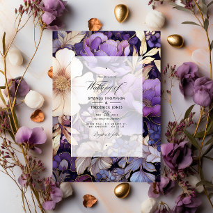 Convite Casamento Floral Roxo e Dourado