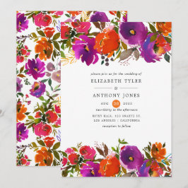 Convite Casamento Floral Roxo e Laranja