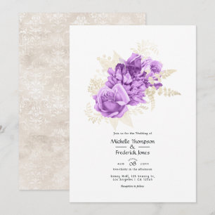 Convite Casamento Floral Roxo e Marfim