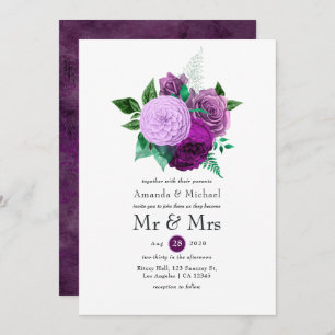 Convite Casamento Floral Roxo e Verde